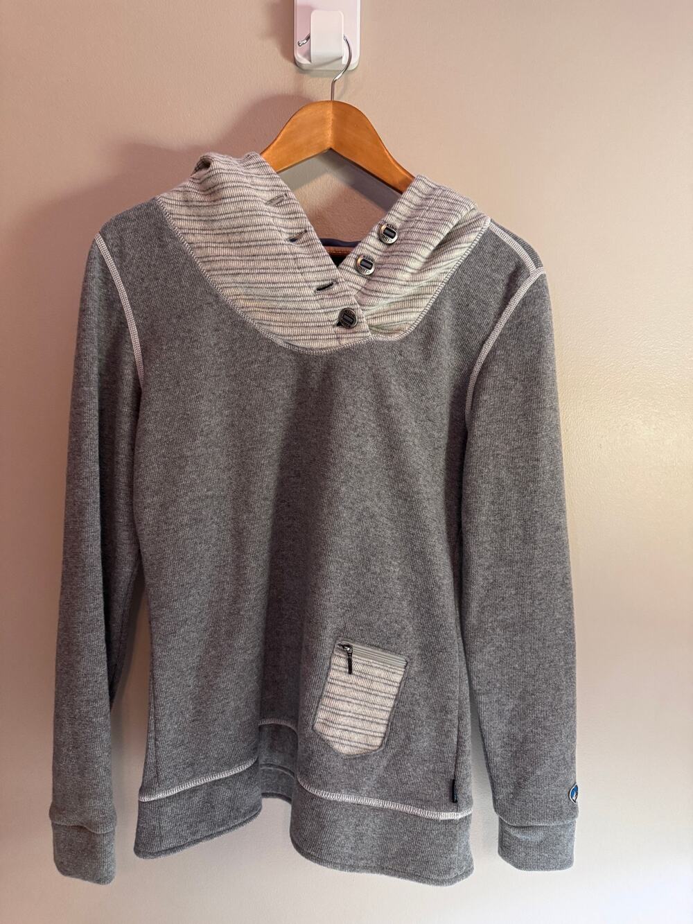 KÜHL Chanti Fleece Women’s M Gray Wool Blend Cowl Neck Hoodie Sweater
